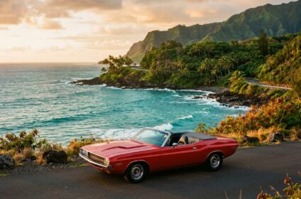 Classic convertible rental on a Hawaii coastal road