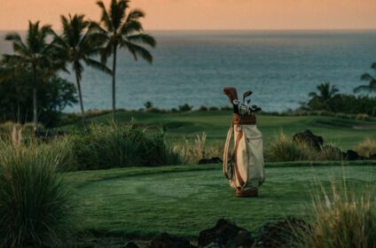 Golf club rental set on an oceanfront Hawaii course