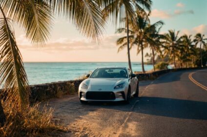 Sport coupe rental on a coastal road in Oahu