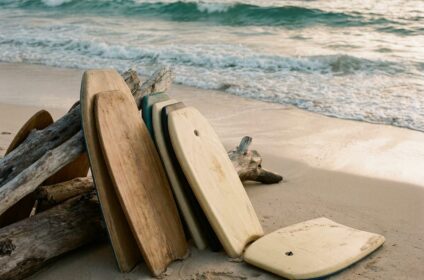 Boogie boards and bodyboards on an Oahu beach